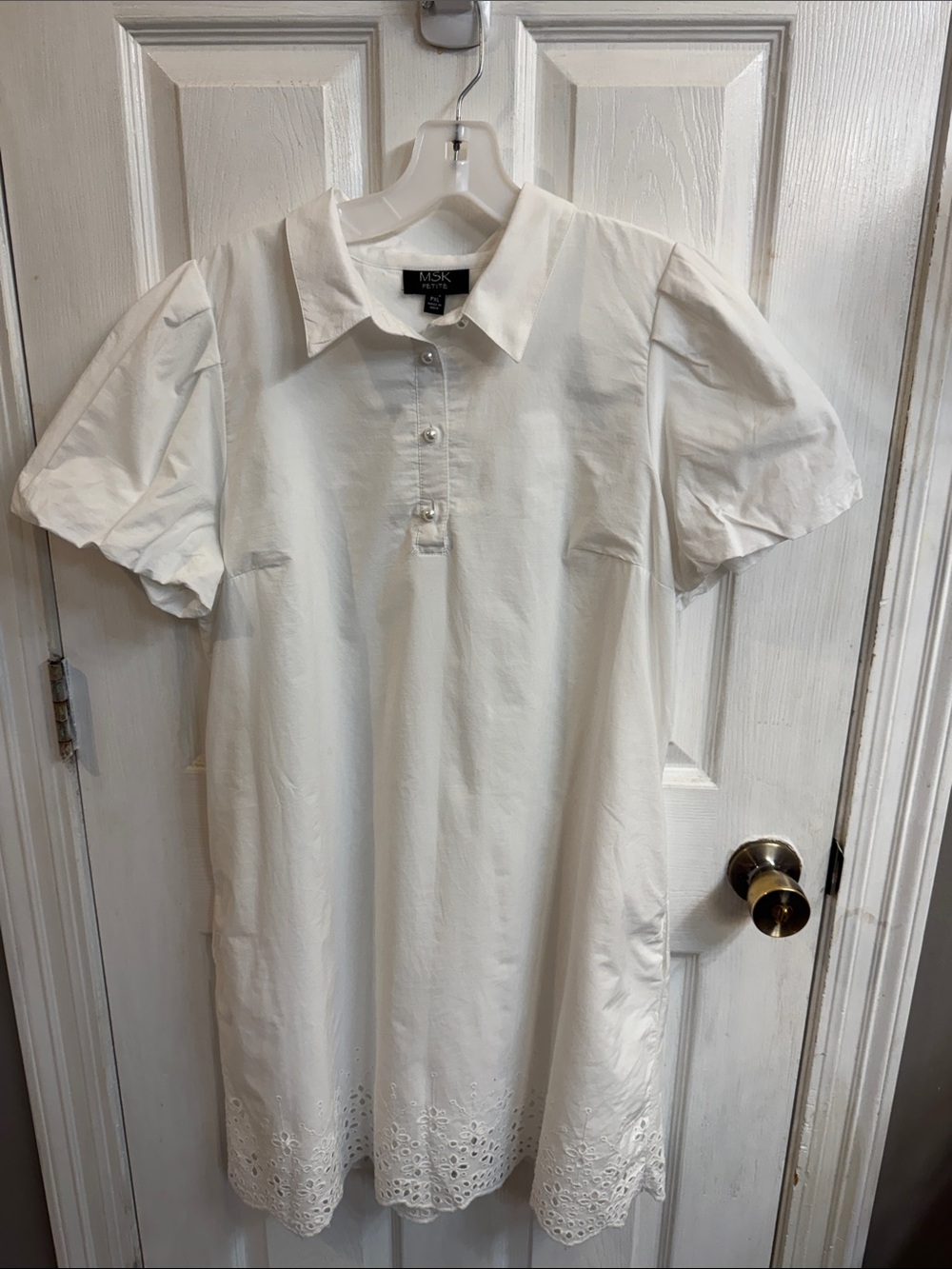 MSK White Eyelet-Hem Polo Dress Shirt
